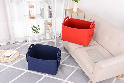 Storage Basket Felt Storage Bin Collapsible& Convenient Box Organizer with Carry Handles for Office Bedroom Closet Babies Nursery Toys Laundry (Navy Blue, 17.9inch（L）×12.2inch（W）×11.6inch（H）) - Image 5