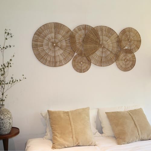 Wicker Wall Decor Set of 6, Metal Frame, 10 to 22 in, Farmhouse - Image 5