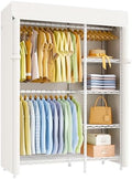 ULIFHOME F2C Clothes Rack with Cover, White Closet with Beige Cover by UlifHome