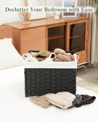 SETVSON Storage Basket with Lid, 2-Lid PE Rattan Storage Bin, Black - Image 5