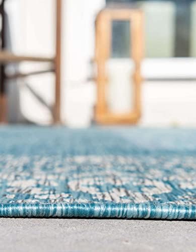 Unique Loom Outdoor Border Collection Area Rug - Floral Border (10' 8" Square, Aqua/ Ivory) - Image 5