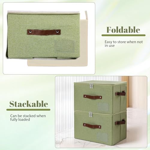 ANMINY Storage Box Fabric Bins with Zipper Lid, 17.7"x13.8"x10" Green, 3PCS - Image 5