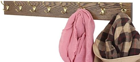 PegandRail Oak Wall Mounted Coat Rack with Solid Brass Hooks 4.5" Ultra Wide (Walnut, 41" x4.5 with 8 Hooks) - Image 2