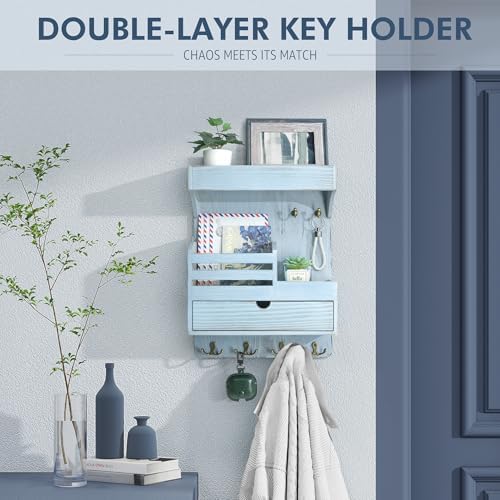 Rebee Vision Key Holder Wall Mount with Drawer & Shelf for Entryway, Blue - Image 3