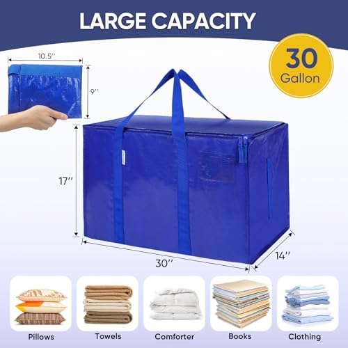 TICONN 16 Pack Extra Large Moving Bags with Zippers & Carrying Handles, Heavy-Duty Storage Tote Moving Boxes for Space Saving (16 PK, 30 Gallon) - Image 4