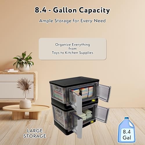dbest products Quik Box - 8.5 Gallon 3 Pack Stackable Storage Bins with Doors, Collapsible Organizer Foldable Container, for Bedroom Living Room Neat, Tidy Dorms and Organized Homes, Boxes - Image 4