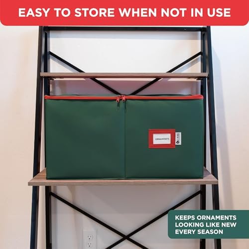 Christmas Ornament Storage Container with Dividers - Box Stores Up to 54 Ornaments, Zippered, Convenient, Adjustable, Large Organizer Bin to Protect Holiday Décor, Fits Most Standard Size, Green - Image 5