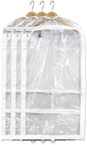 Clear Garment Bags for Dance Costumes 3-Pack, Gusseted, Regular-Size, Side Zipper Entry, Storage Pockets for Accessories, 37”x18”x3”, Dream Duffel by DreamDuffel
