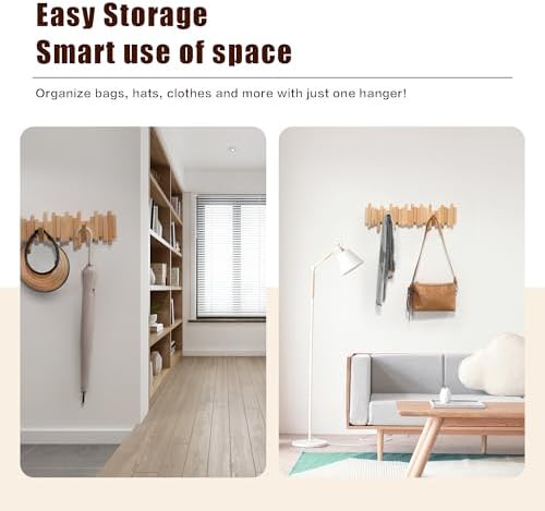 Coat Rack Wall Mount Piano Flip Down Wall Hook Rack 7 Hooks Beech - Image 2