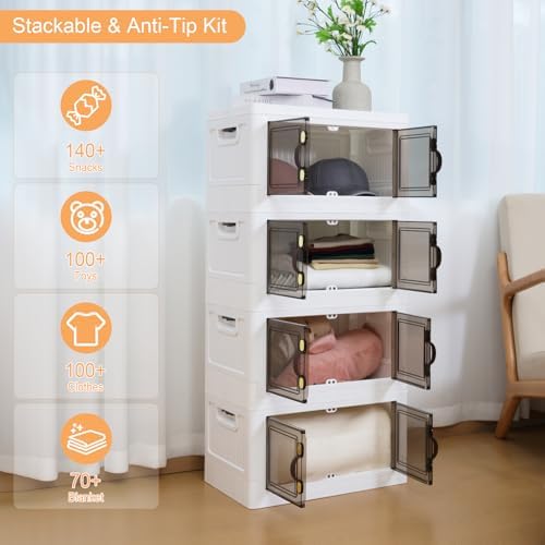 MOONEDGE 35QT/ 140QT Stackable Plastic Storage Bins with Lid & Handles, Foldable Collapsible Closet Organizer with Magnetic Doors and Side Locking for Living Room, Office, Garages (35QT) - Image 3
