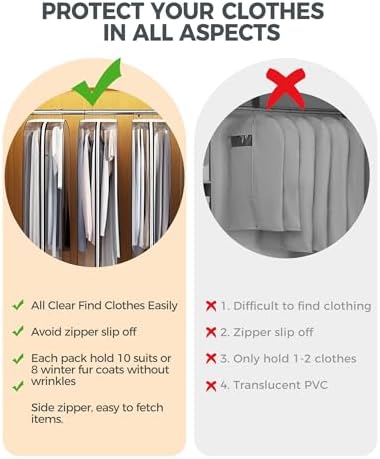 4 pcs 50" Garment Bags for Hanging Clothes, Clear Suit Bags for Closet Storage Clothing Storage, Garment Bags for Travel Covers with 10" Gussets for Coats, Jackets, Shirts and Sweater - Image 7