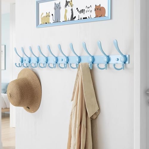 Dseap Coat Rack Wall Mount 37”, Heavy Duty 12-Gauge Base vs Flimsy 1mm, Double-Thick Anti-Snap Hooks, 16” Stud-Mount, Stainless Steel 10-Hook Hanger for Closet Entryway, Blue, Pack of 2 - Image 4