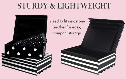 kate spade new york Black Decorative Storage Boxes with Lids, 3 Pack Sturdy Organizer Storage Bins, Includes Small Medium Large Pink Nesting Boxes with Magnetic Closure, Dots and Stripes - Image 4