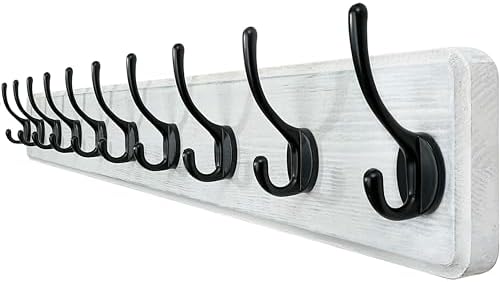 WEBI Coat Rack Wall Mount,38 9/16" Long,10 Hooks,Coat Hooks Wall Mounted Large Coat Hanger Wall Hooks for Hanging Coats,Clothes,Jacket,Hats,Entryway,Black/White by WEBI