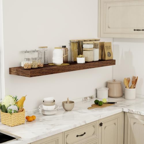 Acovy 55 Inch Floating Shelves, 12" Deep Floating Shelf Wall Mounted, 55" Wall Shelves, Rustic Deep Bookshelf, Extra Deeper & Thicker Display Shelves for Bedroom, Living Room, Set of 1 - Image 2