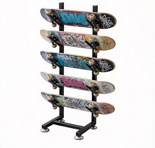 5-Tier Metal Skateboard Rack Floor Stand, Heavy-Duty Skateboard & Snowboard Storage Display for Decks, Longboards, Small Cruisers, Freestanding Board Organizer for Garage, Bedroom & Skate Shop - Image 4