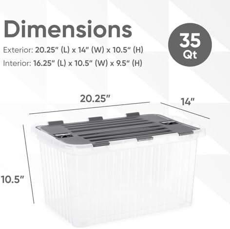 Superio Storage Bins with Lids, Clear Plastic Containers for Organizing, Stackable Totes, BPA Free, Odor Free, Organizer Boxes for Home, and Dorm, 35 Quart (4 Pack, 20.25"x14"x10.5") - Image 2