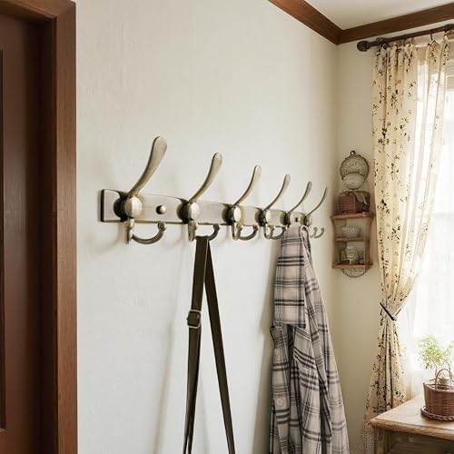 Dseap Coat Rack Wall Mount 24 Inch, Heavy Duty 12-Gauge Base vs Flimsy 1mm, Double-Thick Solid Anti-Snap Hooks, Stainless Steel 6-Hook Hanger Organizer for Clothes Hat Closet Entryway, Bronze - Image 4