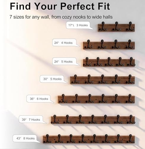 SKOLOO 30-Inch Wood Coat Rack Wall Mount with 5 Triple Hooks - Ideal for Family Entrances, Classrooms, and Pet Supplies Storage - Perfect Coat Hooks for Wall,Charred Golden Brown, Pack of 2 - Image 6