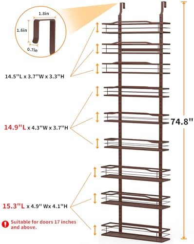 Moforoco Bronze 9-Tier Over The Door Pantry Organizer, Pantry Organization And Storage, Metal Hanging Spice Rack Shelves Door, Home & Kitchen Essentials, Laundry Room Bathroom Organization - Image 2