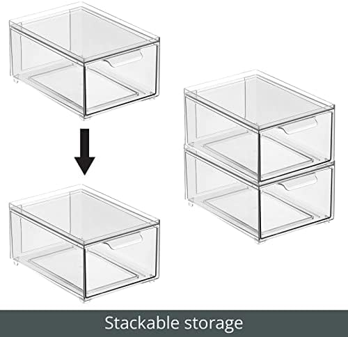 mDesign Plastic Bathroom Organizer Bin w/Pull Out Drawer - Slim Stackable Storage Container for Bathroom Accessories - Perfect for Organizing Bathroom Cabinet - Lumiere Collection - 8 Pack - Clear - Image 5