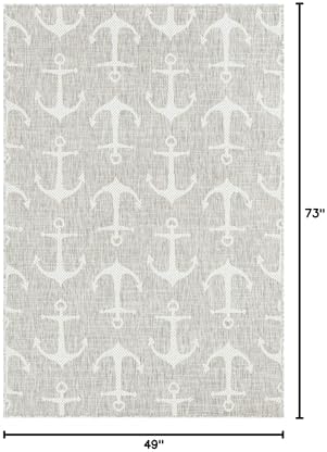 Unique Loom Outdoor Coastal Collection Area Rug - Ahoy (4' 1" x 6' 1" Rectangle, Gray/ Ivory) - Image 2