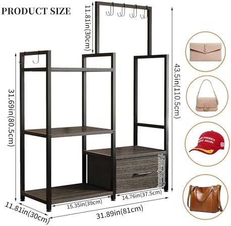 3-Tier Wooden Purse Display with Large Drawer & 6 Hooks - Image 3