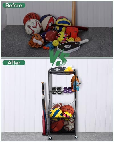 EXTCCT Garage Sports Equipment Organizer, Rolling Ball Storage Cart - Image 4