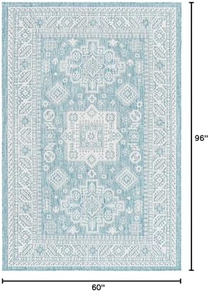 Rugs.com Outdoor Aztec Collection Rug – 5' x 8' Aqua Flatweave Rug Perfect for Living Rooms, Large Dining Rooms, Open Floorplans - Image 2