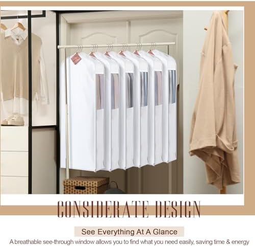 Briwooody Long Garment Bags, 2 Sets, Moth Protection, 60 x 24 x 6 in, White - Image 6