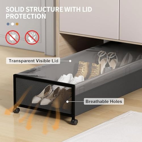 Under Bed Storage Containers with Wheels Large Underbed Shoes Blankets Clothes Toy Storage Drawers for College Dorms Bedrooms Nursery Rooms Organization (Black 2 Pack, 7.5in height(36"x16.6"x7.48")) - Image 5