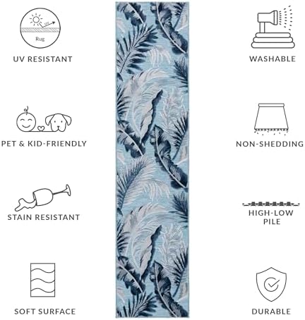 SAFAVIEH Washable Rug Outdoor Cabana Collection - 2' x 11' Runner, Aqua & Navy, Non-Shedding & Easy to Clean, Ideal for Patio, Backyard, Mudroom (CBN452J) - Image 7