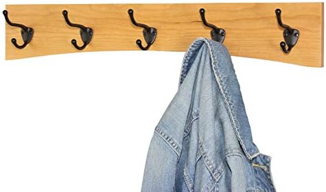 Solid Cherry Arched Wall Mounted Coat Rack Bronze Hat & Coat Hooks - Made in The USA (Natural, 25.5" x 4.5" with 5 Hooks) - Image 2