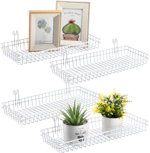 Blulu 4 Pcs Grid Wall Shelf Panel Basket, 15.75 x 5.91 x 1.97 Inch, White by Blulu