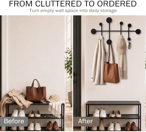 Wall Mounted Coat Rack, Minimalist Metal Coat Hooks for Entryway, Black - Image 6