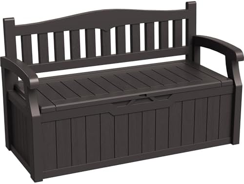 Greesum 80 Gallon Storage Bench Outdoor Deck Box with Armrest, Brown by BuynowfromGreesum
