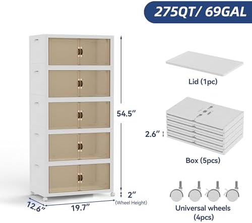 SAILUN 234QT Stackable Storage Bins with Lid, Storage Cabinet 5 Pack White - Image 2