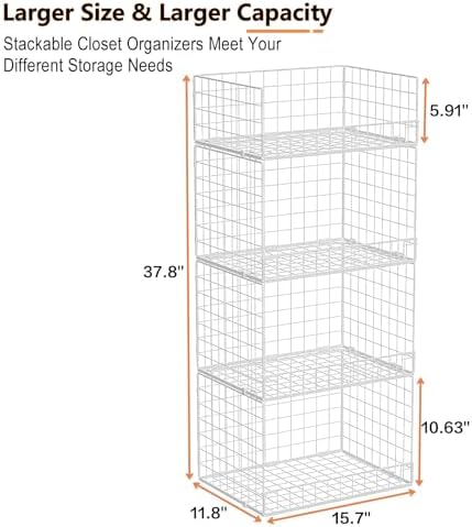 Yociyoga 4 Tier Stackable Closet Organizers and Storage Shelves, Foldable Closet Shelf Organizer System, Stackable Storage Bins Drawers for Clothes Organizer System, White（Patent No. 30022416） - Image 3