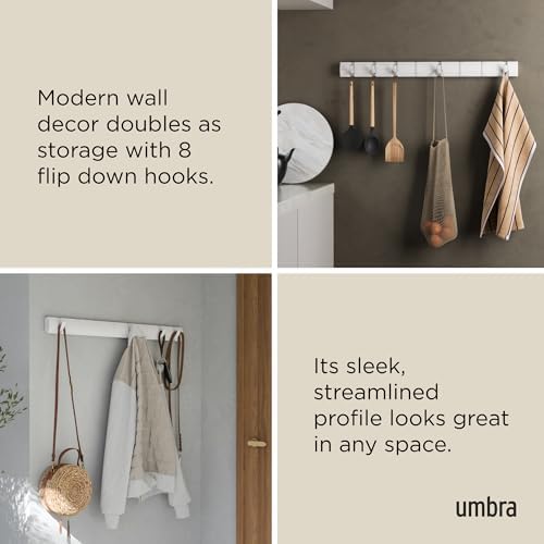 Umbra Flip Coat Rack, Wall Mount 8-Hook, Space Saving, White/Nickel - Image 4