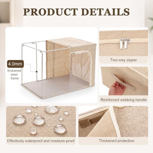 Lewtemi 50L 4 Pack Clothing Storage Bags with Cedar Sachets, Large Sweater Organizer, Breathable Fabric Containers for Clothes, Bedding & Blankets, Closet & Under Bed Storage (Beige,Classic) - Image 3