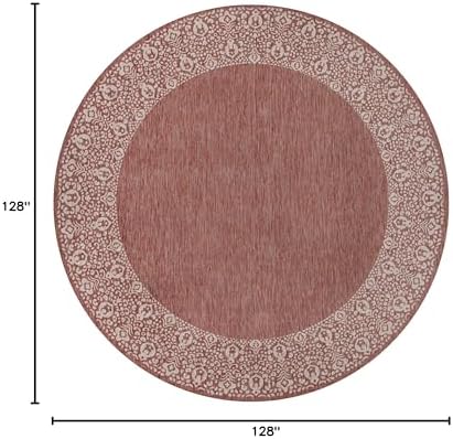 Unique Loom Outdoor Border Collection Area Rug - Floral Border (10' 8" Round Rust Red/Ivory) - Image 2