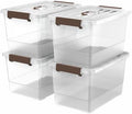 17 Qt Clear Stackable Storage Bins with Lids, Locking Latch Plastic Organizer Containers, Space-Saving Nestable Tote Boxes for Closet Pantry Laundry Room Garage, 4-Pack by YYXB