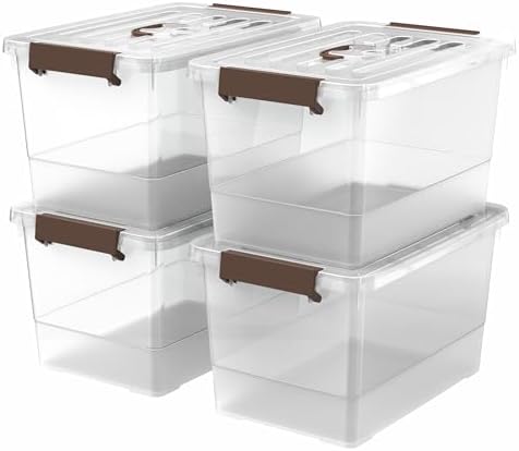17 Qt Clear Stackable Storage Bins with Lids, Locking Latch Plastic Organizer Containers, Space-Saving Nestable Tote Boxes for Closet Pantry Laundry Room Garage, 4-Pack by YYXB