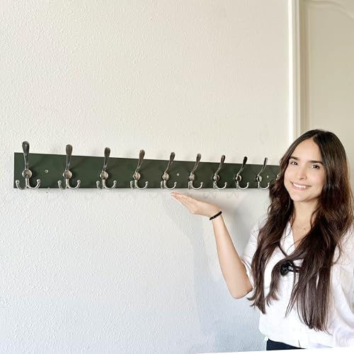 SKOLOO Creations Forest Green Solid Wood Wall Mounted Coat Rack, 10 Hooks, 38-1/8" Long - Kitchen, Mudroom, Entryway, Bathroom - Includes Mounting Hardware, Wall Coat Hanger, Towel Rack, Pack of 2 - Image 4