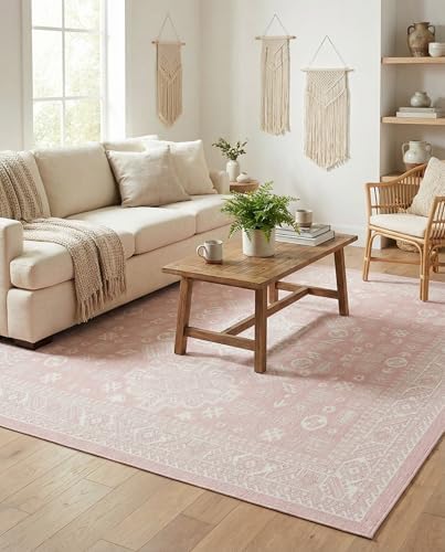 Rugs.com - Outdoor Aztec Rug – 8 Ft Square Pink Indoor/Outdoor Rug – Washable, Stain-Resistant for Patios, Decks, and Porches by Rugscom