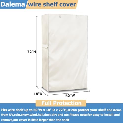 Storage Shelf Cover,Outdoor Heavy Duty 600D 60''W x 18''D x 72''H Dustproof Waterproof Shelf Covers for Wire Shelving,Storage Rack Cover with Zipper,White - Image 3