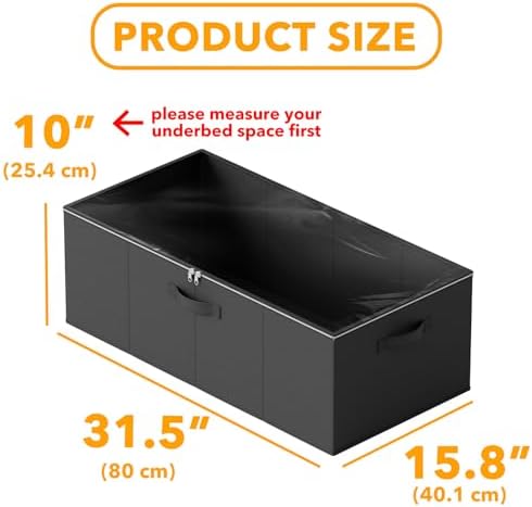 SpaceAid 4 Pack 10" High Under Bed Storage Containers, Large Underbed Storage Organizer Bins with Lids for Bedroom, Dorm, Clothes, Closet Organization, Bed Sheets and Blankets (Black) - Image 3