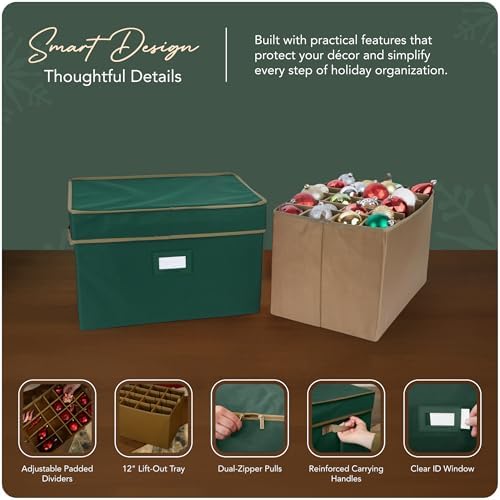 Covermates Adjustable Ornament Storage Box, 19.25"W x 13"D x 12.5"H, Green - Image 4