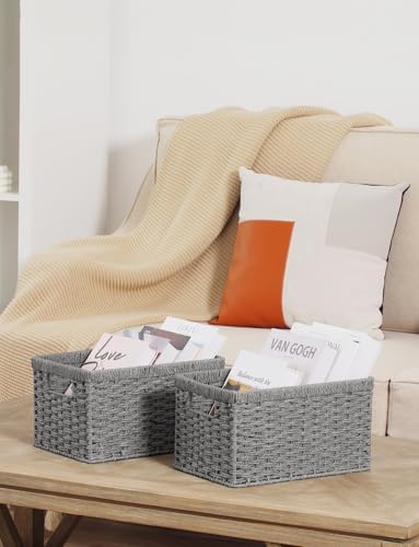 StorageWorks Wicker Storage Baskets, Gray Baskets for Storage, 2-Pack - Image 5