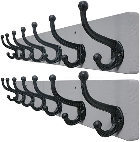 WEBI Rustic Coat Rack Wall Mount,30" Long 7 Cast Iron Coat Hooks Wall Mounted,Heavy Duty Wood Wall Coat Hanger Hooks for Hanging Coats,Jacket,Clothes,Backpack,Farmhouse,Gray,2 Packs by WEBI